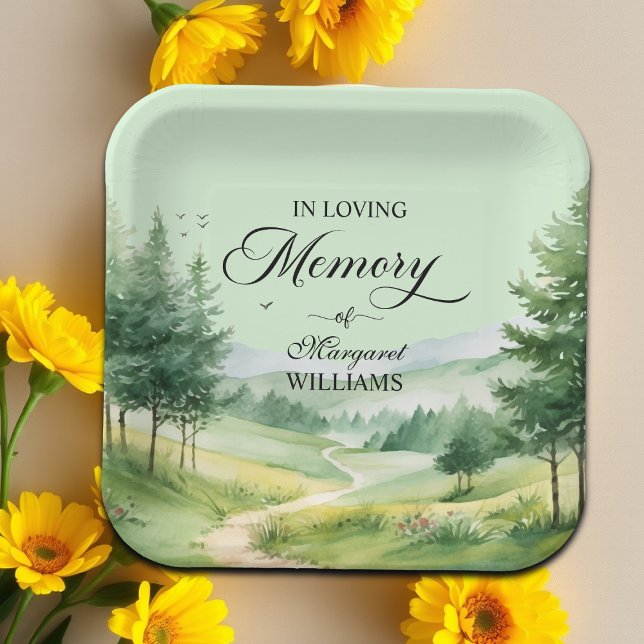 Mountains and Trees Celebration Of Life Funeral Paper Plate (Creator Uploaded)