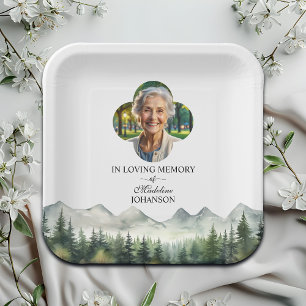 Mountains and Trees Celebration Of Life Funeral Paper Plate