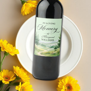 Mountains and Trees Celebration Of Life Funeral Wine Label