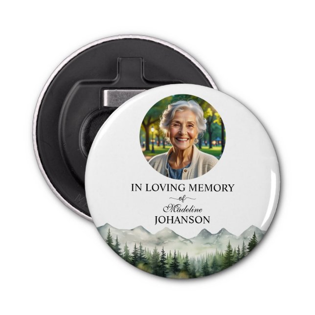 Mountains and Trees Celebration Of Life Keepsake Bottle Opener (Front)