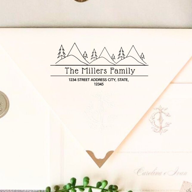 Mountains and Trees Family Name Return Address Rubber Stamp (Creator Uploaded)