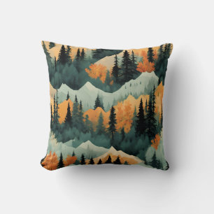 Mountains And Trees Green And Orange Cushion