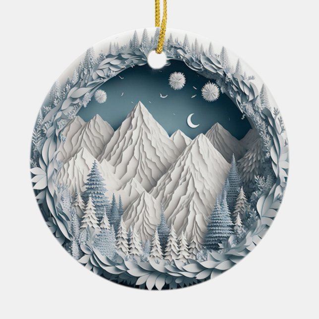 Mountains and Trees Landscape  Ceramic Tree Decoration (Front)