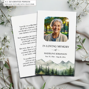 Mountains and Trees Memorial Photo Prayer Card