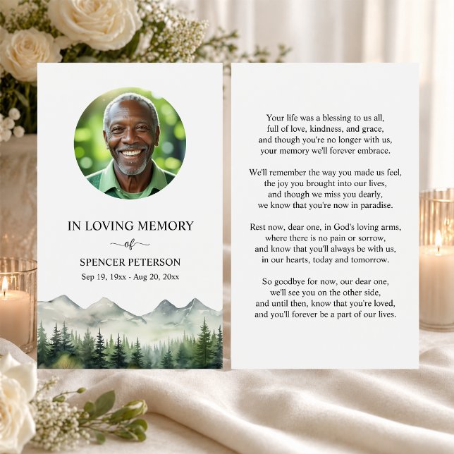 Mountains and Trees Memorial Photo Prayer Card (Creator Uploaded)