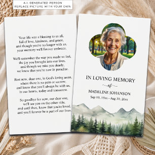 Mountains and Trees Memorial Photo Prayer Card
