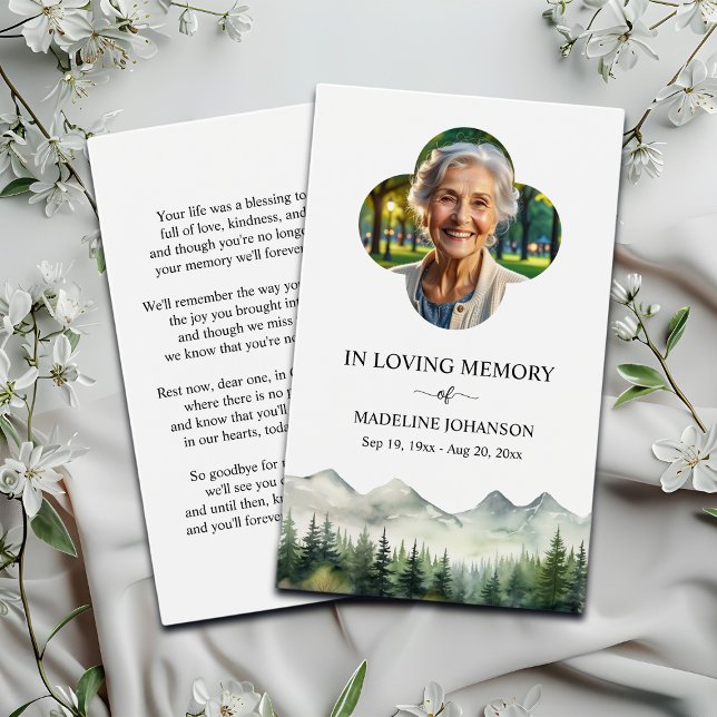 Mountains and Trees Memorial Photo Prayer Card (Creator Uploaded)