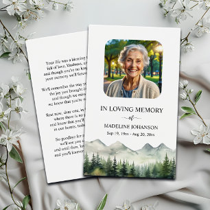 Mountains and Trees Memorial Photo Prayer Card