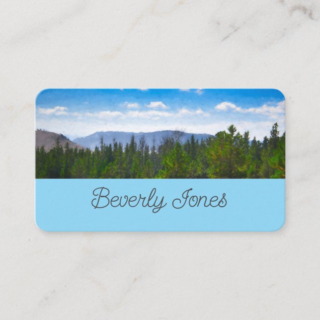 mountains and trees nature landscape art  on blue  business card (Front)