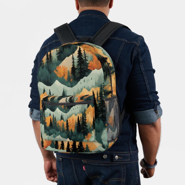 Mountains And Trees Orange And Green Pattern Printed Backpack (Insitu (Model))
