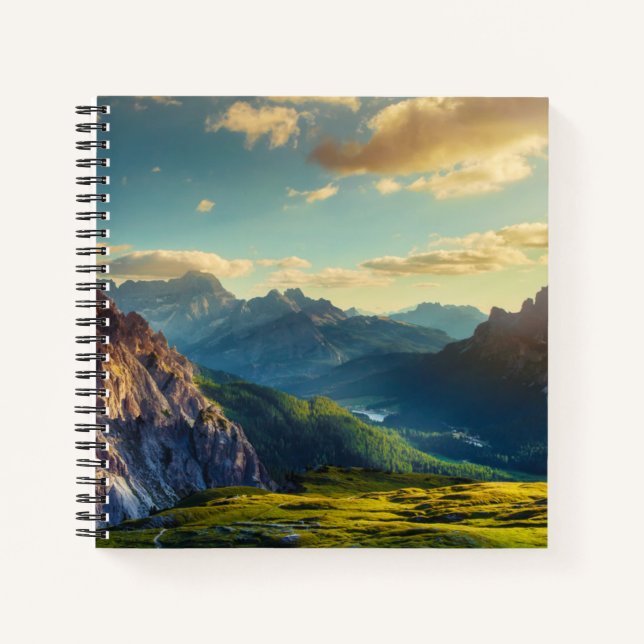 Mountains and Valley at Sunset Notebook (Front)