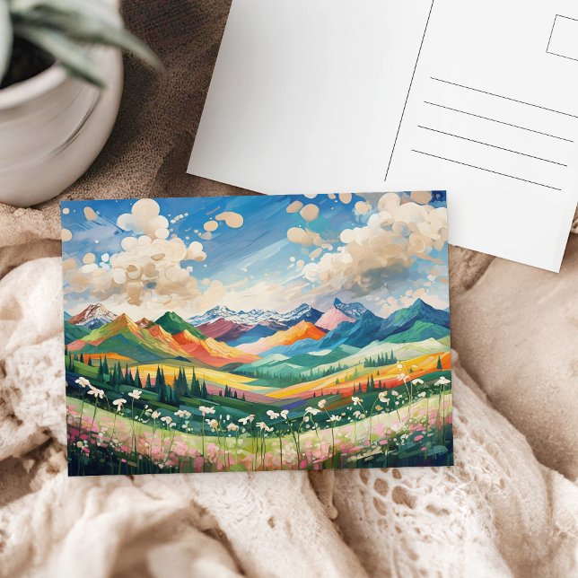 Mountains and Wildflowers Colourful Art Painting  Postcard (Creator Uploaded)