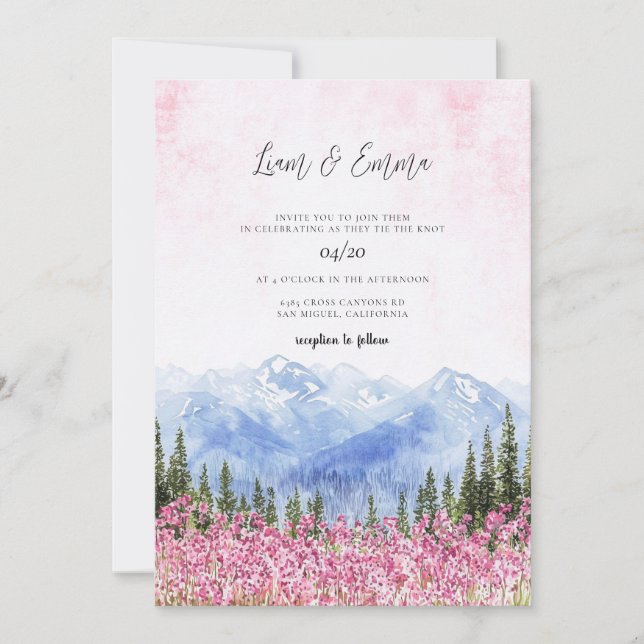 Mountains and Wildflowers Landscape Wedding Invitation (Front)