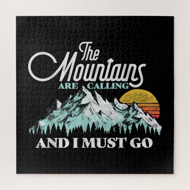 Mountains are Calling I Must Go Retro 80s Jigsaw Puzzle (Vertical)