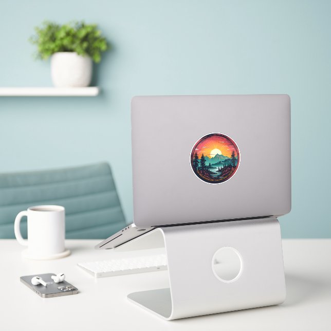 Mountains Are Calling Quote Vinyl Sticker (Laptop On Desk)