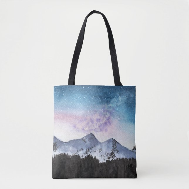Mountains art tote bag, watercolor (Front)