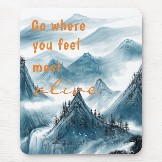 Mountains Artistic Painting Inspiring Quote Blue M Mouse Mat (Front)