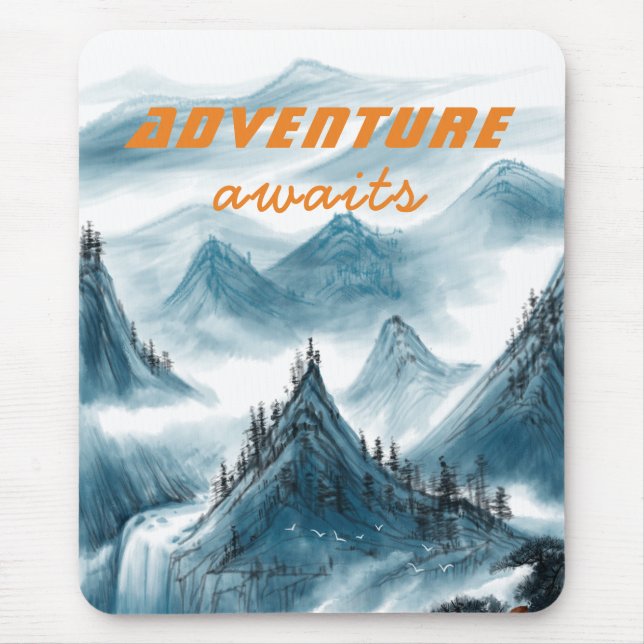 Mountains Artistic Painting Inspiring Quote Blue  Mouse Mat (Front)
