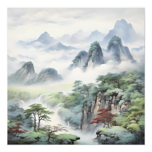 Mountains Asian Painting Photo Print (Front)
