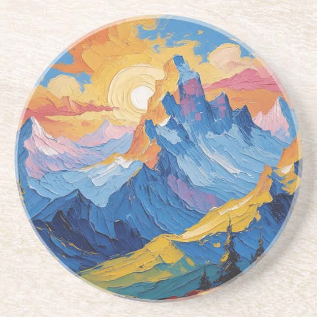 Mountains at dawn with glow coaster (Front)