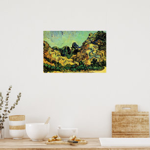 Mountains at St. Remy with Dark Cottage Poster