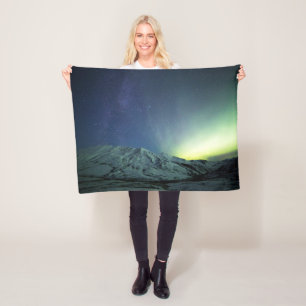 Mountains Aurora Borealis & Milky Way Alaska Fleece Blanket