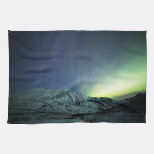 Mountains Aurora Borealis & Milky Way Alaska Tea Towel
