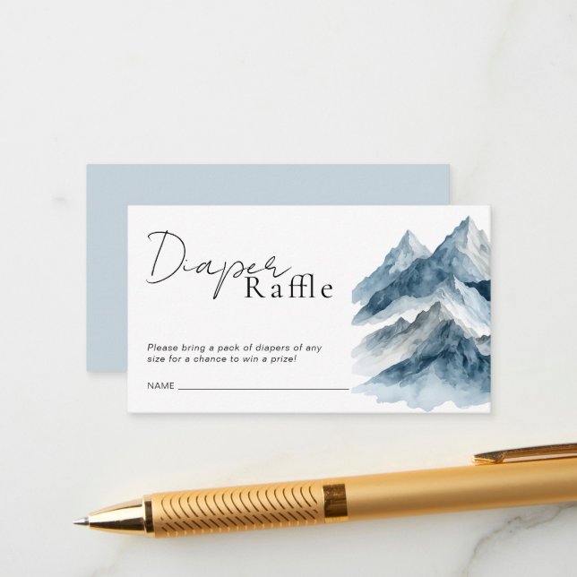 Mountains Baby Shower Diaper Raffle Ticket Enclosure Card (Front/Back In Situ)