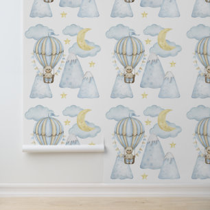 Mountains Blue Hot Air Balloon Bear Moon Clouds Wallpaper