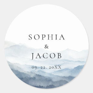 Mountains Blue Ridge Misty Modern Wedding Classic Round Sticker