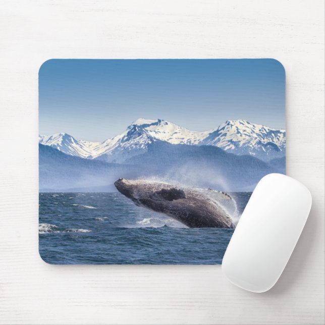 Mountains | Breaching Whale Glacier Bay, Alaska Mouse Mat (With Mouse)