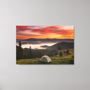 Mountains   Camping Foggy Sunrise Canvas Print