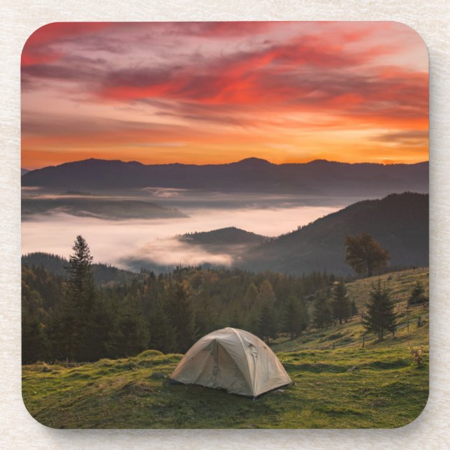 Mountains | Camping Foggy Sunrise Coaster (Front)