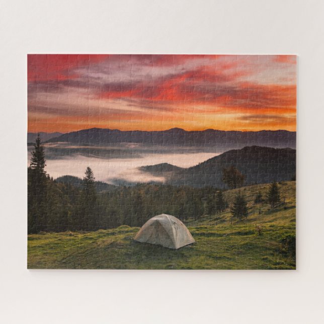 Mountains | Camping Foggy Sunrise Jigsaw Puzzle (Horizontal)
