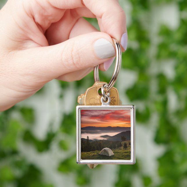 Mountains | Camping Foggy Sunrise Key Ring (Hand)