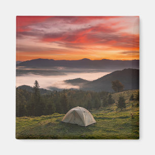 Mountains   Camping Foggy Sunrise Magnet
