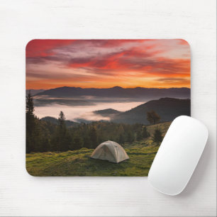 Mountains Camping Foggy Sunrise Mouse Mat