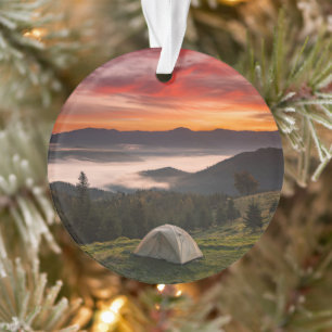 Mountains   Camping Foggy Sunrise Ornament