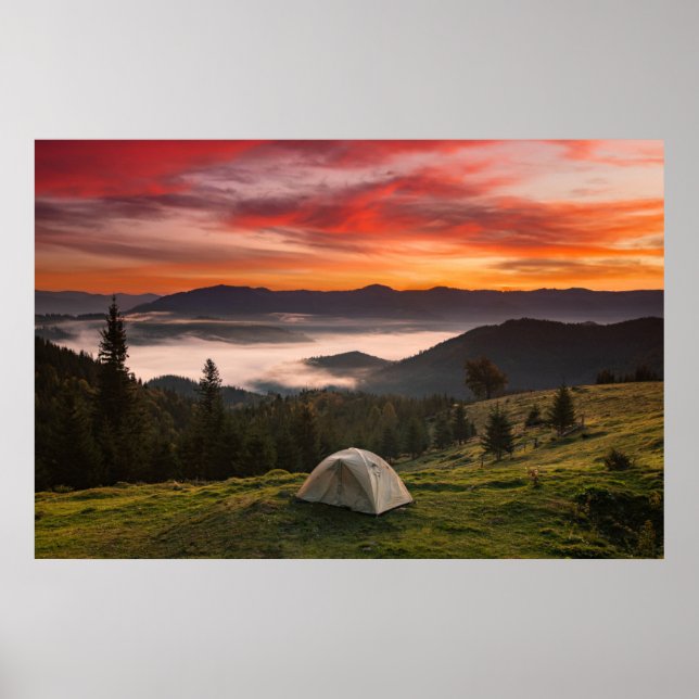 Mountains | Camping Foggy Sunrise Poster (Front)