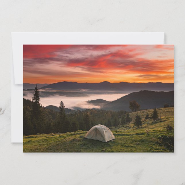 Mountains | Camping Foggy Sunrise Thank You Card (Front)