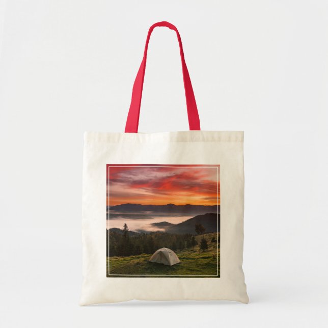 Mountains | Camping Foggy Sunrise Tote Bag (Front)
