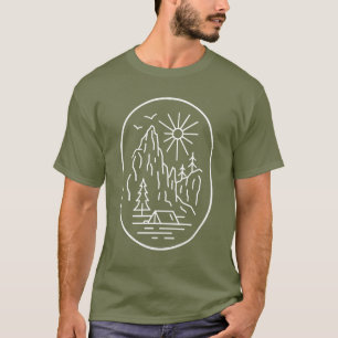 Mountains Camping Geometric Line Art Minimalist T-Shirt