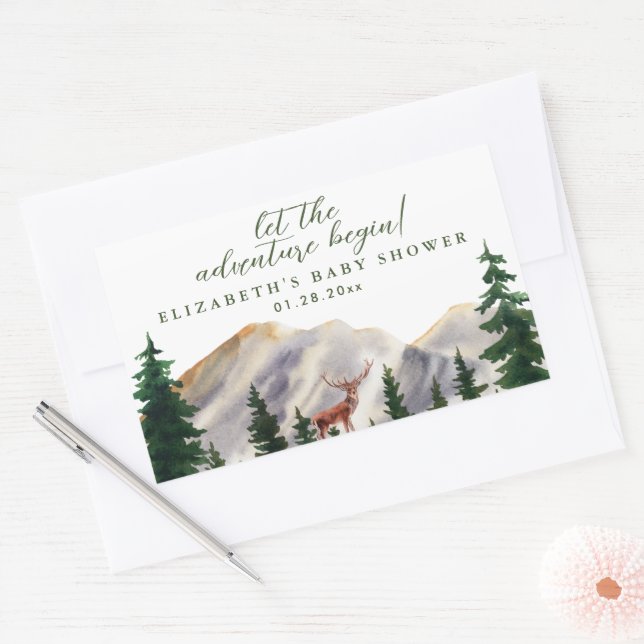 Mountains Deer Baby Shower Rectangular Sticker (Envelope)