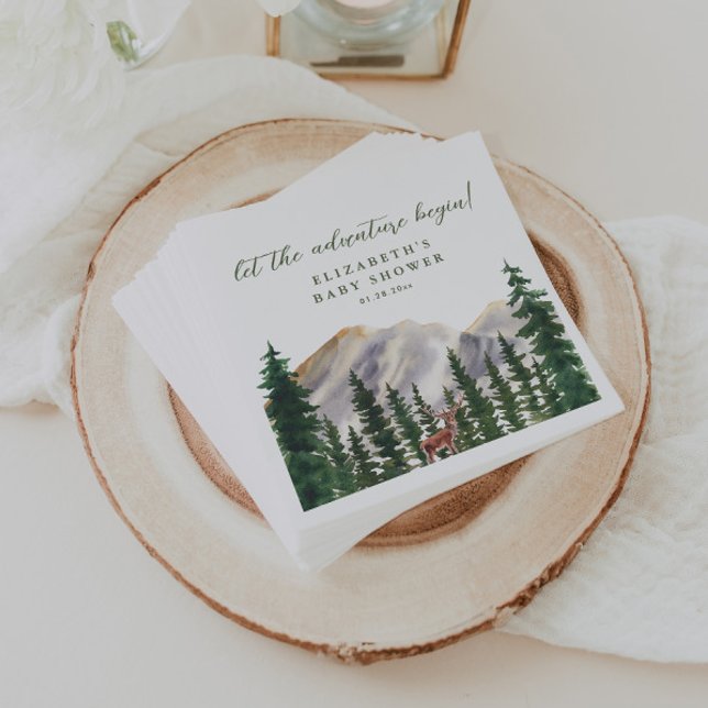 Mountains Deer Forest Baby Shower Napkin (Creator Uploaded)