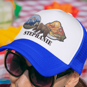 Mountains Faux Patches Bear Personalized Gift  Trucker Hat