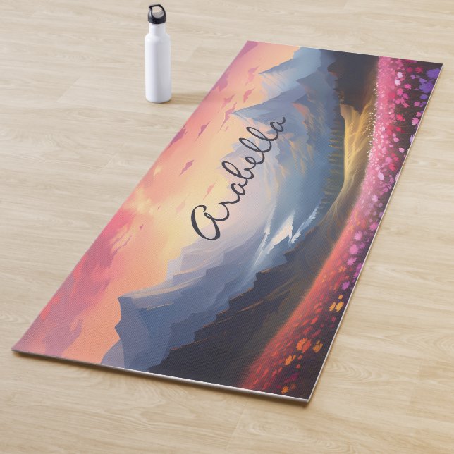 Mountains Flower Field Nature Sunset Meditation Yoga Mat (In Situ)