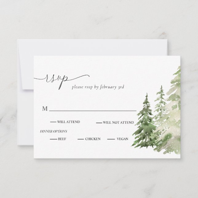 Mountains Forest Rustic Wedding RSVP Card (Front)
