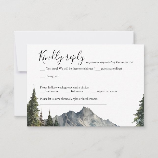 Mountains Forest Wedding RSVP Card (Front)