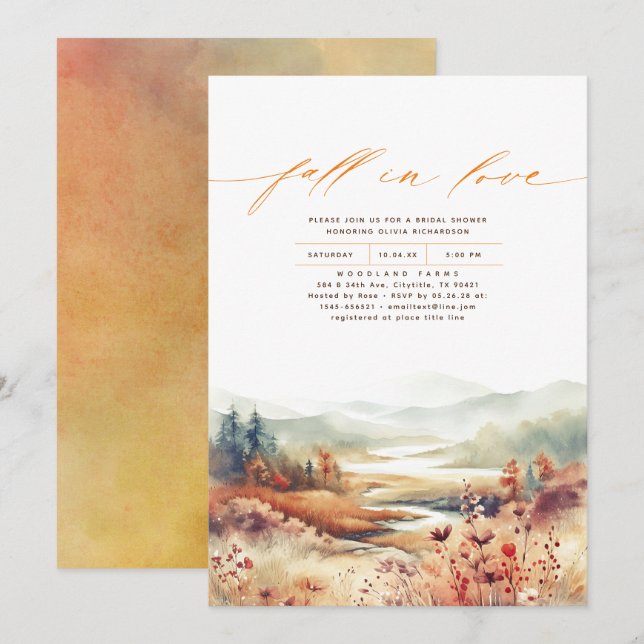 Mountains Forest Wildflowers Fall Bridal Shower Invitation (Front/Back)