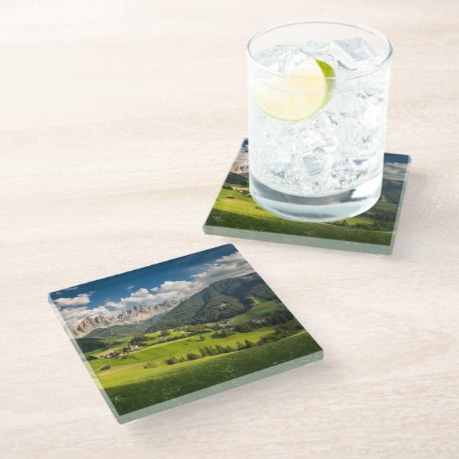 Mountains | Funes Valley, Dolomites, Italy Glass Coaster (Angled)
